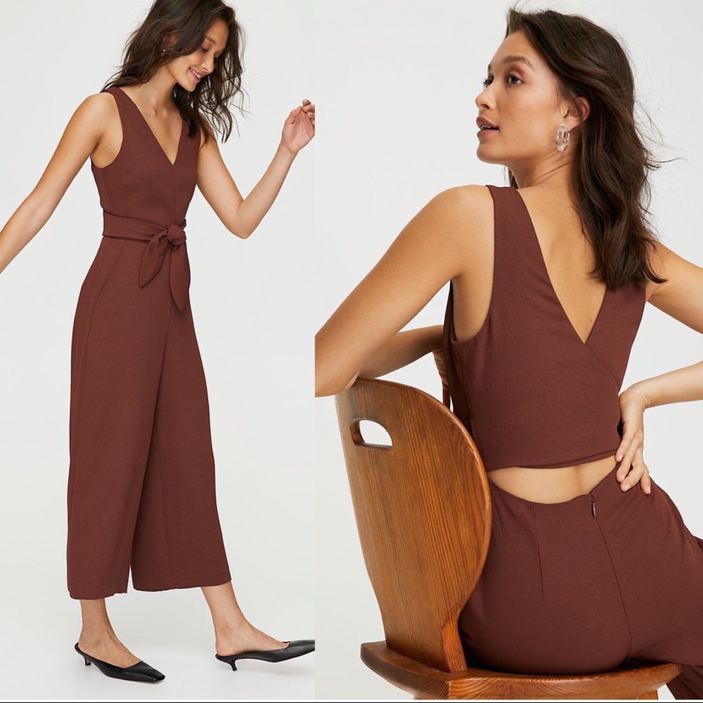 ✨RARE✨ WILFRED New Ecoulement V Wrap Jumpsuit in Cocoa Brown - Picture 10 of 10